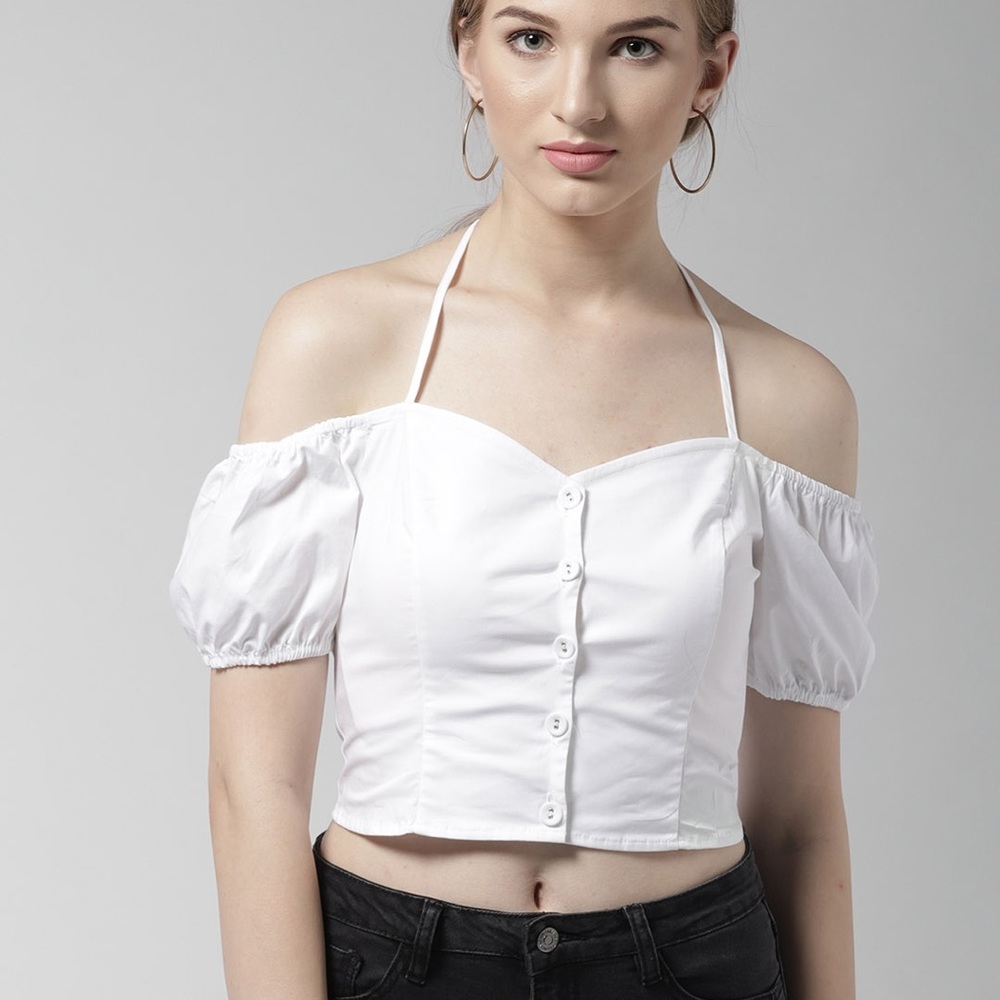 Forever21 white button up halter top